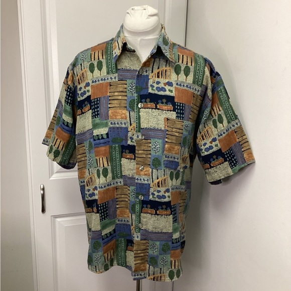 Casa Moda Men’s Short Sleeve Button Down Patchwork Floral Tapestry Shirt, sz M - Picture 7 of 10